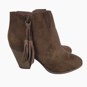 Merona Women's 9.5  Ankle Booties Brown Faux Suede Leather Side Zip Block Heel